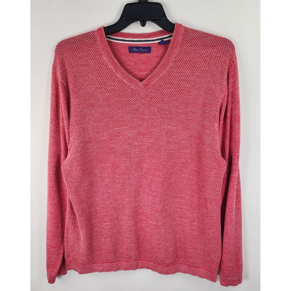 Alan Flusser V-Neck Sweater Men's XL Heathered Red Perforated Lightweight